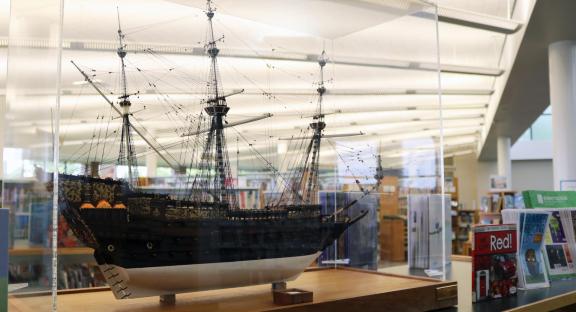Model ship on display