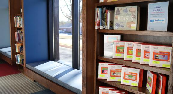 Bay windows and shelving in Children's Area