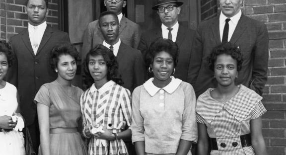 On July 16, 1960, seven students from Sterling High along with college freshman, Jesse Jackson, entered the library and were arrested. This group became known as 'The Greenville 8'. (Image from the James Wilson Photograph Collection, courtesy of the Upcountry History Museum)