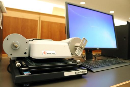 Microfilm reader and scanner for downloading and emailing images