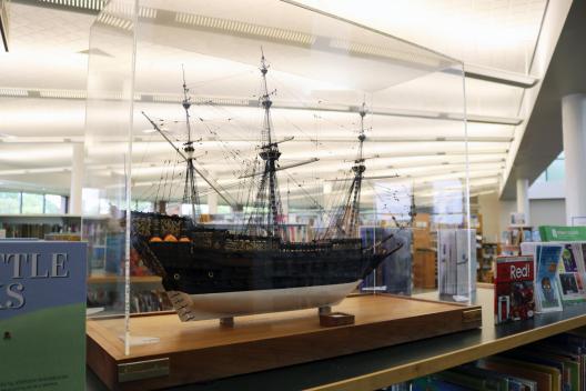 Model ship on display